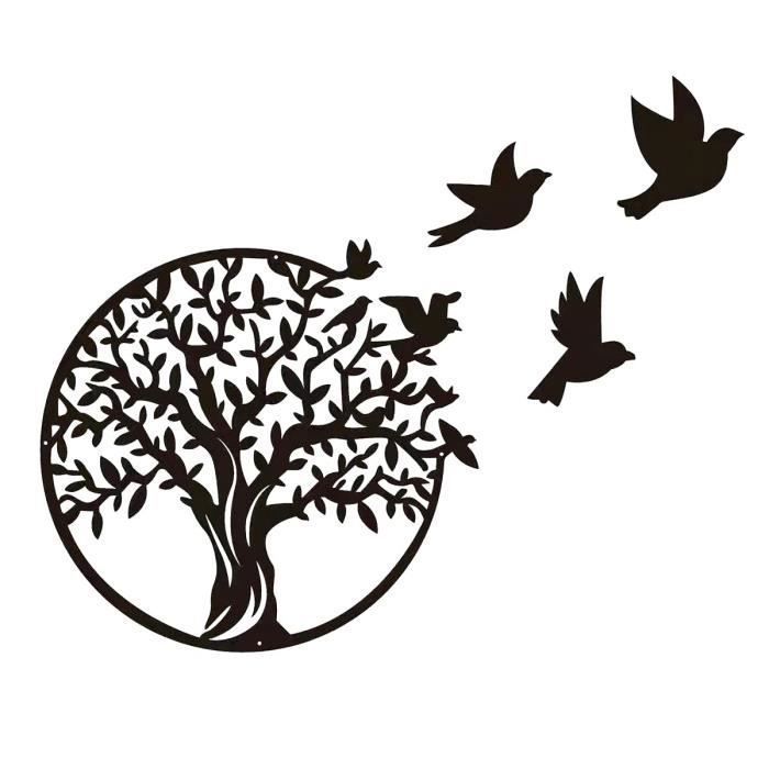 Décoration Murale Arbre De Vie Métal 50cm Noir - Art Mural Contemporain Pour Intérieur/extérieur