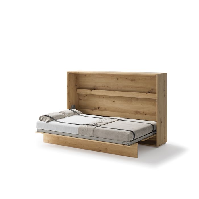 Lit escamotable horizontal avec LED mécanisme d’ouverture pneumatique – SMART - 46 cm x 211 cm x 138 cm - Chêne