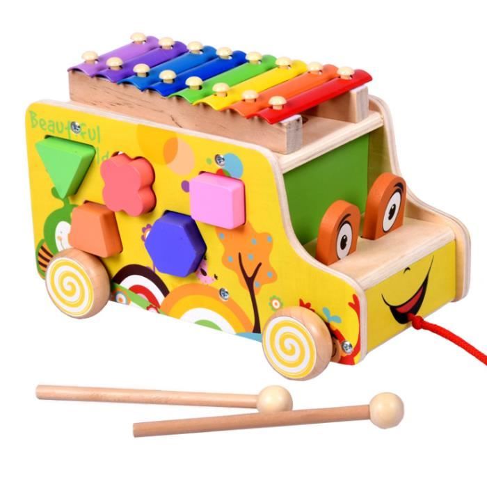 Bebe Enfant Bois Bus Jouet Enfant Jeux Construction Bois Xylophone Bebe 18 Mois Avoir Forme Geometrique 8 Ton Et Marteau En Bois Cdiscount Beaux Arts Et Loisirs Creatifs