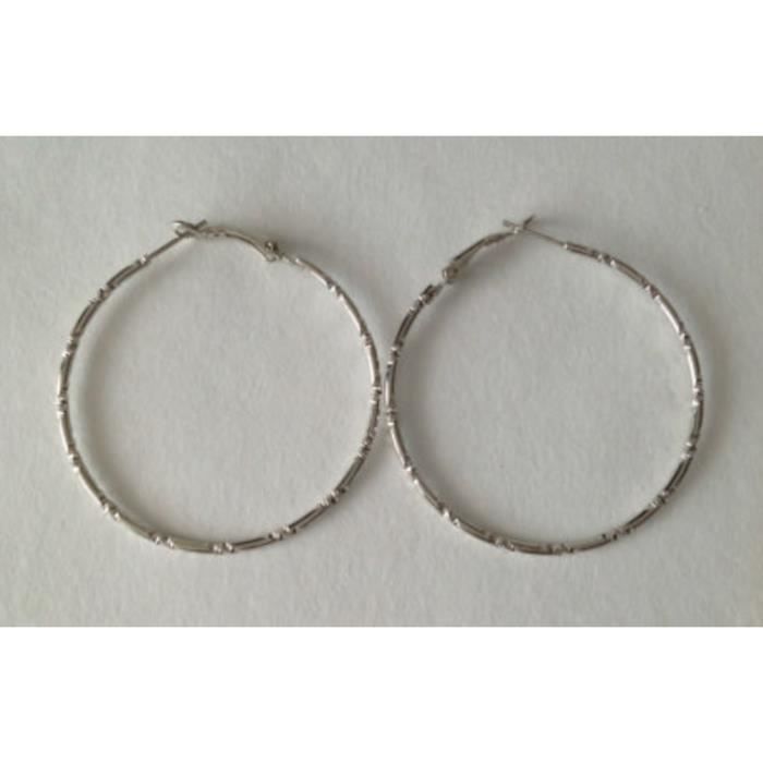 Boucles D’oreilles Créoles Argentées – Fantaisie, 4 Cm, Femme