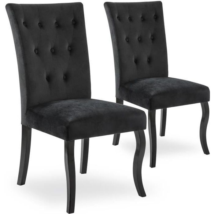 Lot de 2 chaises capitonnées Chaza Velours Noir Lot de 2 chaises capitonnées Chaza Velours Noir