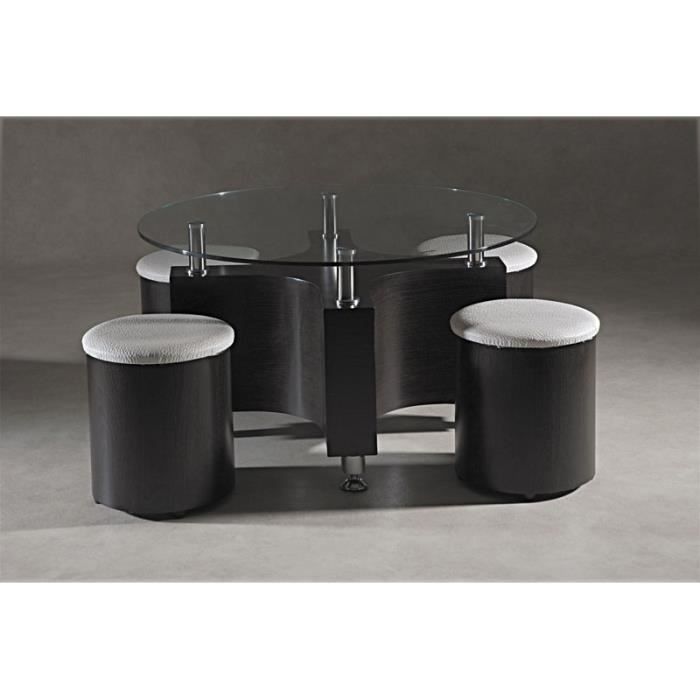 Table Basse Ronde 4 Poufs Integres Wenge Et Creme Steven Achat