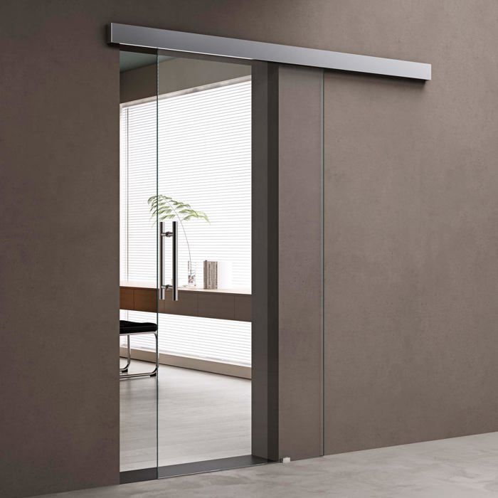 Porte Coulissante Interieur 90x205cm Sogood Amalfits20 900 Avec Amortisseur Verre De Securite Transparent 8mm Poignee En Forme Barre Cdiscount Bricolage