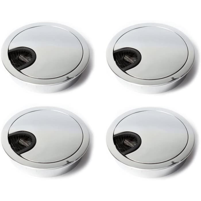 Lot De 4 Passe-câbles PVC Gris - Diamètre 60/72mm - Pour Bureau Et Rangement De Câbles