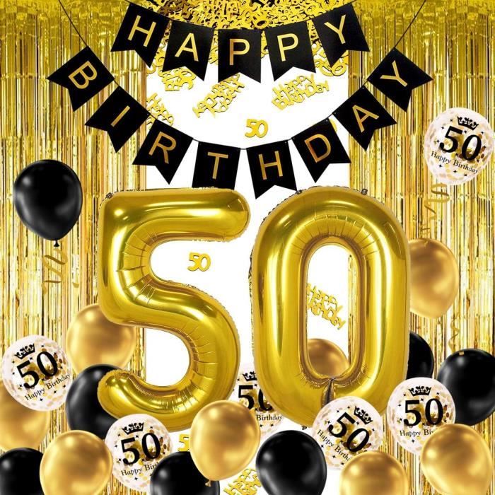 Banderole Anniversaire 50 Ans Or Et Vert - Toile De Fond Joyeux Anniversaire 110x150 Cm Réutilisable
