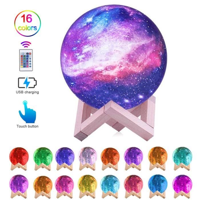 Lampe Lune 3D Veilleuse LED - USB Rechargeable - 16 Couleurs - Décoration Noël