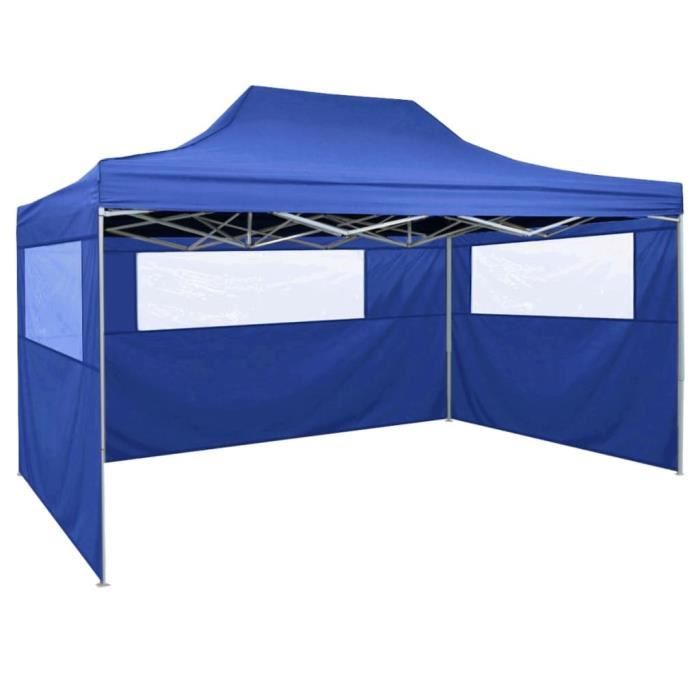 Tente de réception Tonnelle réception jardin TONNELLE - BARNUM - Tente pliable pliante Chapiteauavec 3 parois 3x4 m Acier Bleu🎅‍180