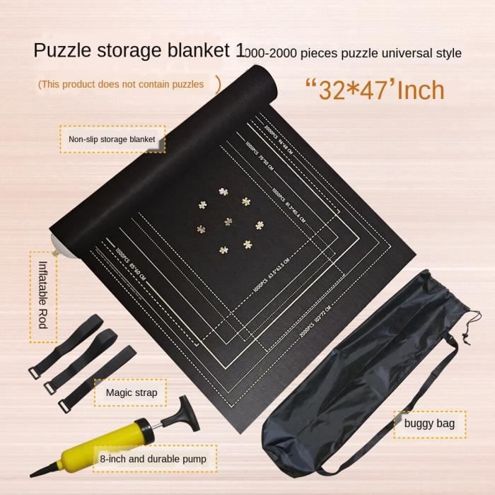 Tapis Puzzle Rouleau Portable - Pour Puzzles 1000-1500 Pièces - Avec Pompe & Sac De Rangement - Gris