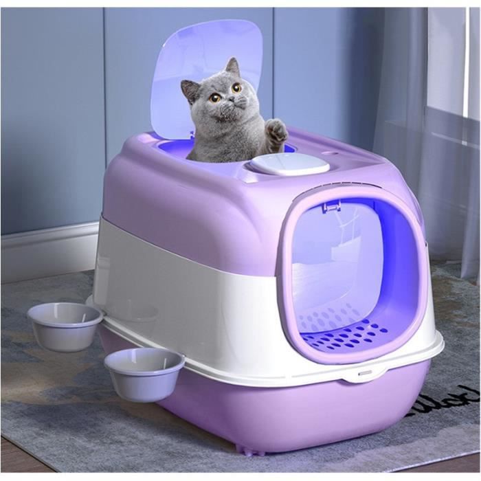 Bac à Litière pour Chat Fermée Maison de Toilette Chat Anti Odeur Stérilisation Aux UV avec 2