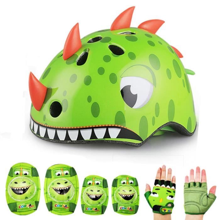 Casque de sécurité Sets - Léger et réglable - En forme de dinosaure Pour le vélo le skateboard la trottinette Pour enfant de 2 à 7