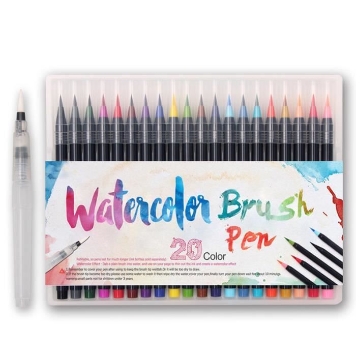 Crayon à papier GENERIQUE 20 stylos pinceaux Fournitures artistiques Pour  livres de coloriage, à faire soi-même - Esquisses, carnet, calligraphie,  peinture - Pinceau à eau