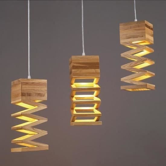 3 Tete Lustre Simple Moderne Style En Bois Lampe Suspensions