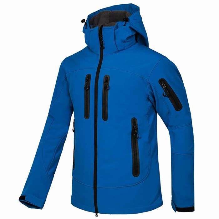 Veste à capuche en polaire pour homme avec fermeture éclair et poches, bleu, XL