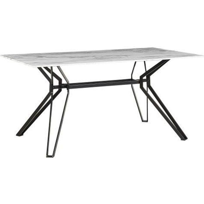 Table de salle à manger BELIANI BALLINA - Effet marbre blanc/noir - 160x90cm - Verre de sécurité et acier
