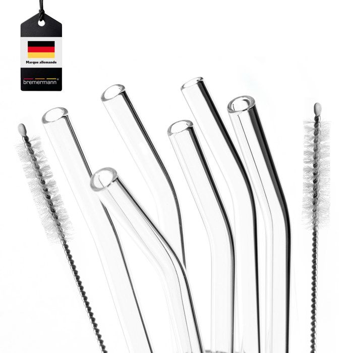 6 Pièces Paille En Verre, Pailles En Verre Réutilisables Avec Motifs De