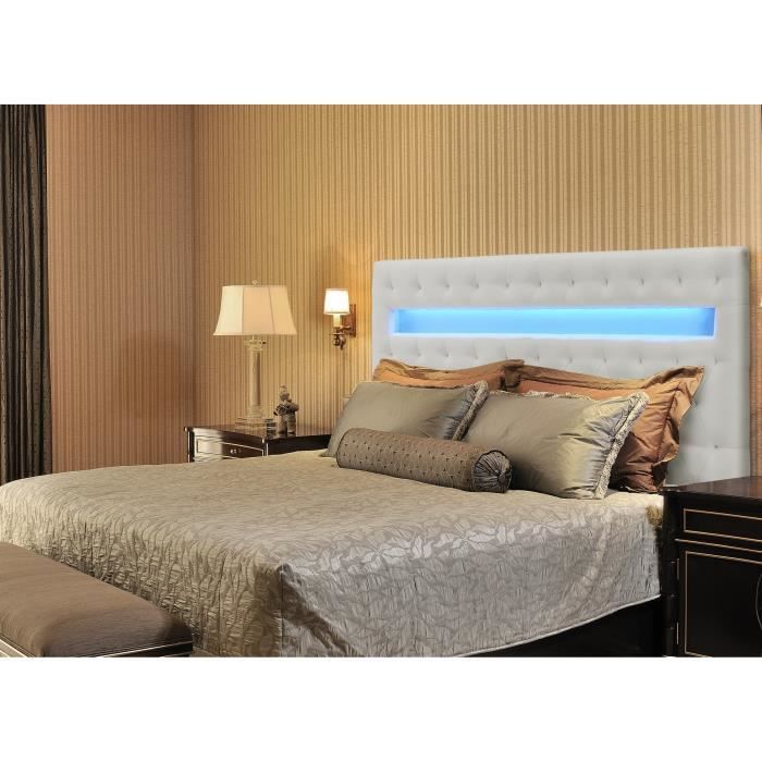 VERY NIGHT TETE DE LIT PU BLANC A LED EN 160 CM ...