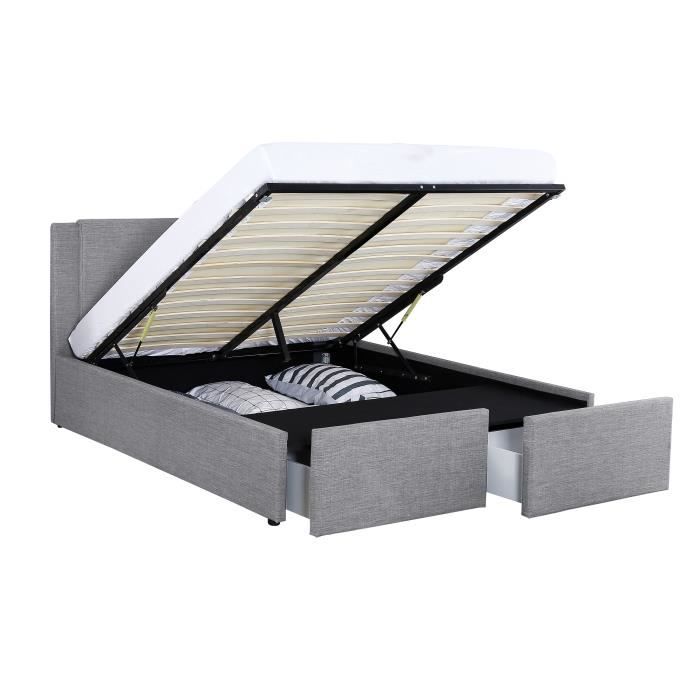 floki lit coffre lin gris clair 140x190 cm 2 tiroirs achat vente structure de lit floki lit coffre lin gris c cdiscount