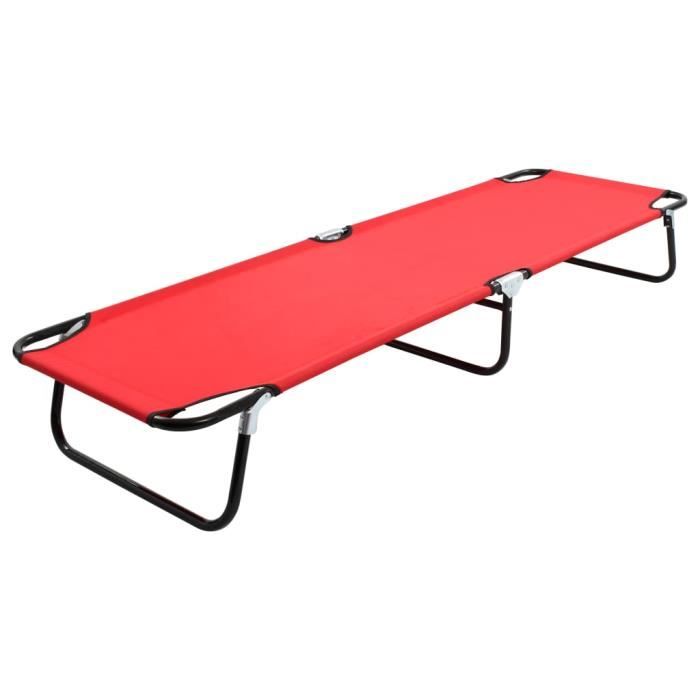 VidaXL Lit De Camping Pliable – Chaise Longue 180x60x19 Cm, Tissu Oxford 600D, Acier, Rouge, Capacité 120 Kg, Pour Plage Et Jardin