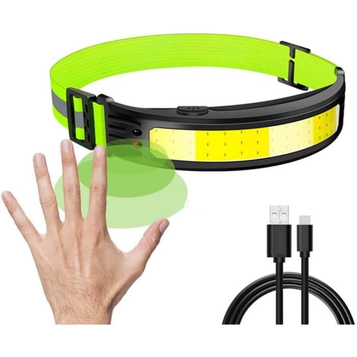 Lampe Frontale LED Rechargeable USB-C – Détecteur De Mouvement, Double Mode XTE/COB, IPX4, 98g, Jaune