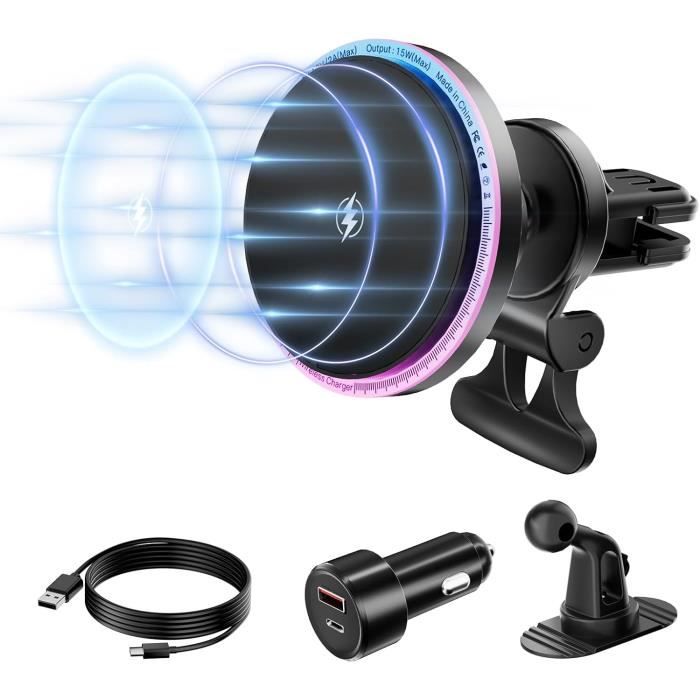 Chargeur Induction Voiture 15W MagSafe Rotation 360° - Compatible IPhone 15/14/13/12