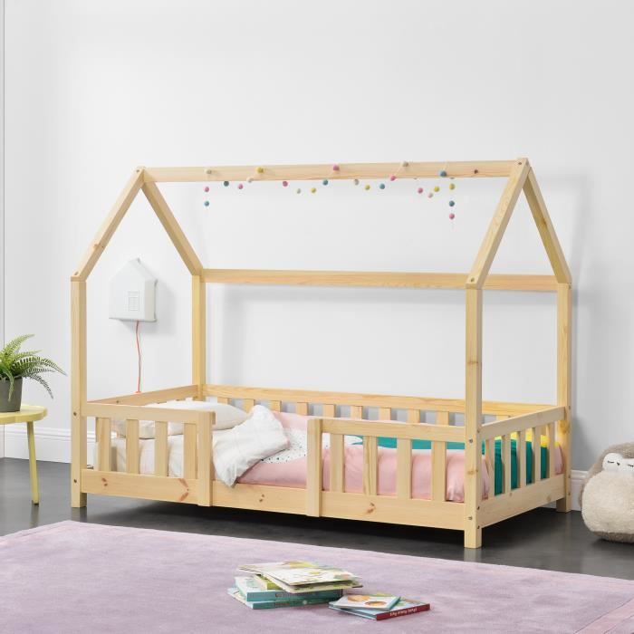 Lit dEnfant Design Forme Maison Sisimiut Pin 140 x 70 cm Naturel