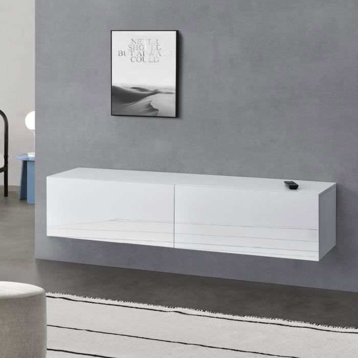 Meuble TV Evaton 140 x 33 x 30 cm Blanc Brillant