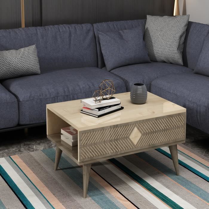 Table basse Nissedal avec espace de rangement 40 x 90 x 60 cm effet chêne - effet noyer [en.casa]