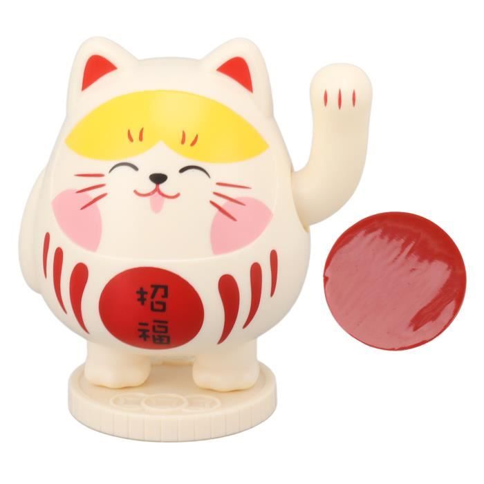 Chat porte-bonheur agitant à l'énergie solaire – Décoration japonaise Maneki Neko pour la maison, le bureau et la voiture – Coffret cadeau en céramique (Lot de 2, blanc