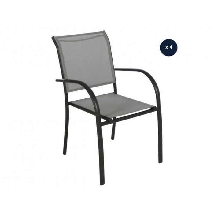 lot de 4 fauteuils de jardin en texaline piazza - hesperide - gris - facile à nettoyer - 65 x 56 x 86 cm