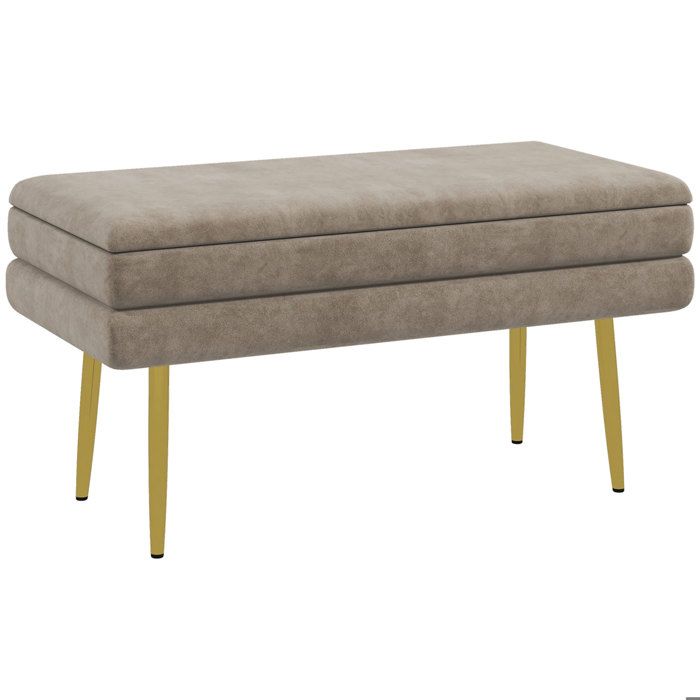 Banc coffre de rangement HOMCOM 2 en 1 assise aspect velours et pieds acier - 795L x 375l x 43H cm beige et doré