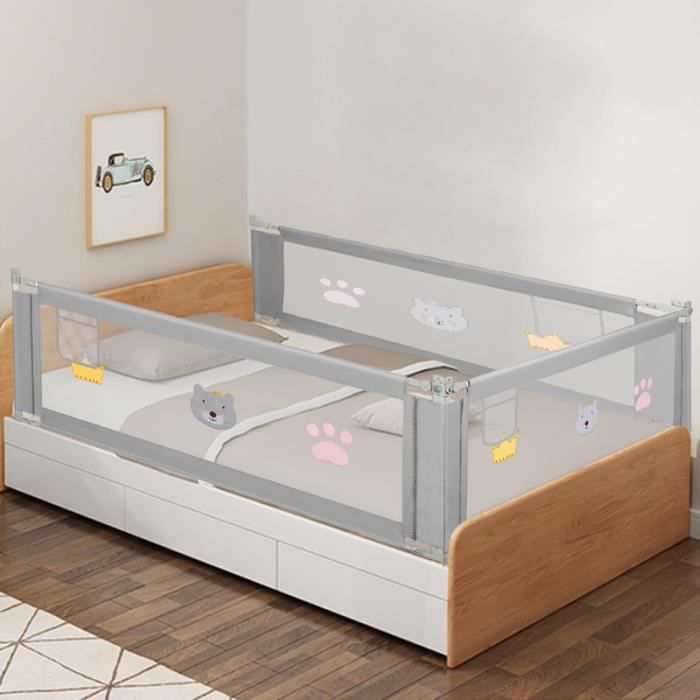 Barrière De Lit Enfant GUUSII - Réglable 72-100cm, Anti-Chute, Lavable Et Sans Outils