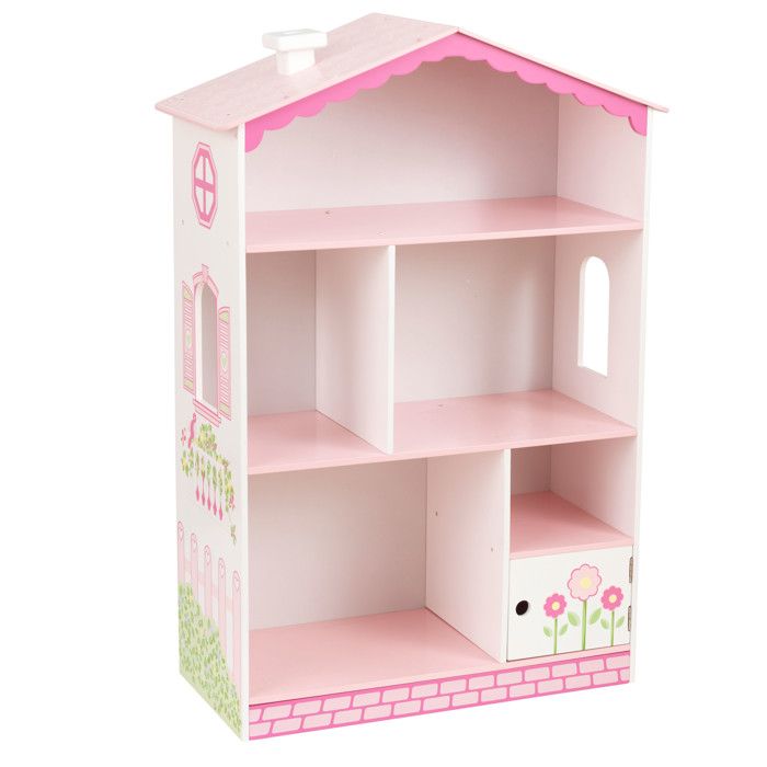 KidKraft - Bibliothèque en bois en forme de Maison de Poupée Cottage pour Enfant avec 3 étages - Rose