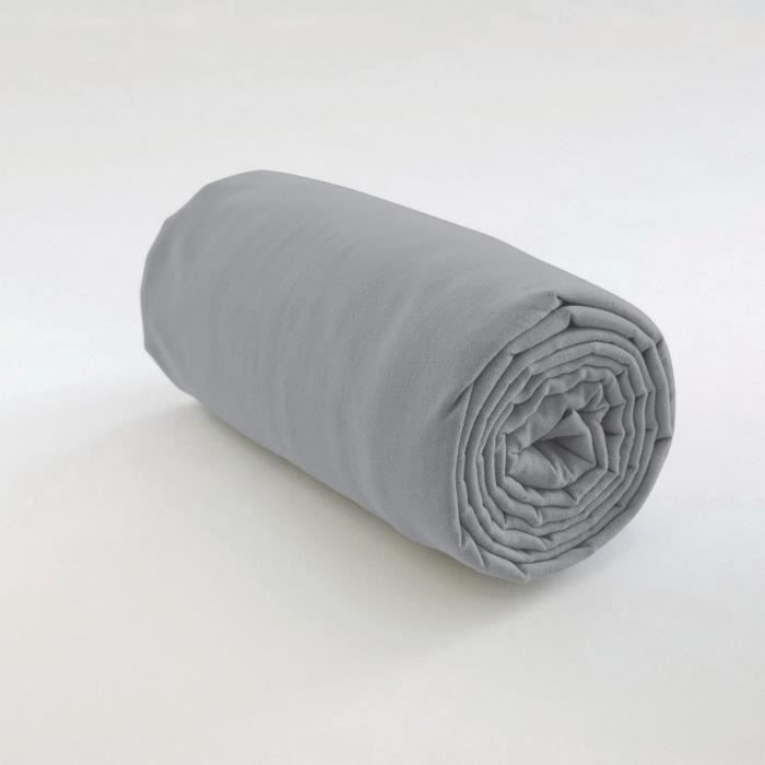 Drap housse - Les Ateliers du Linge - Gris clair - 160 x 200 x 35 cm - 100% coton - Tissage serré 57 fils