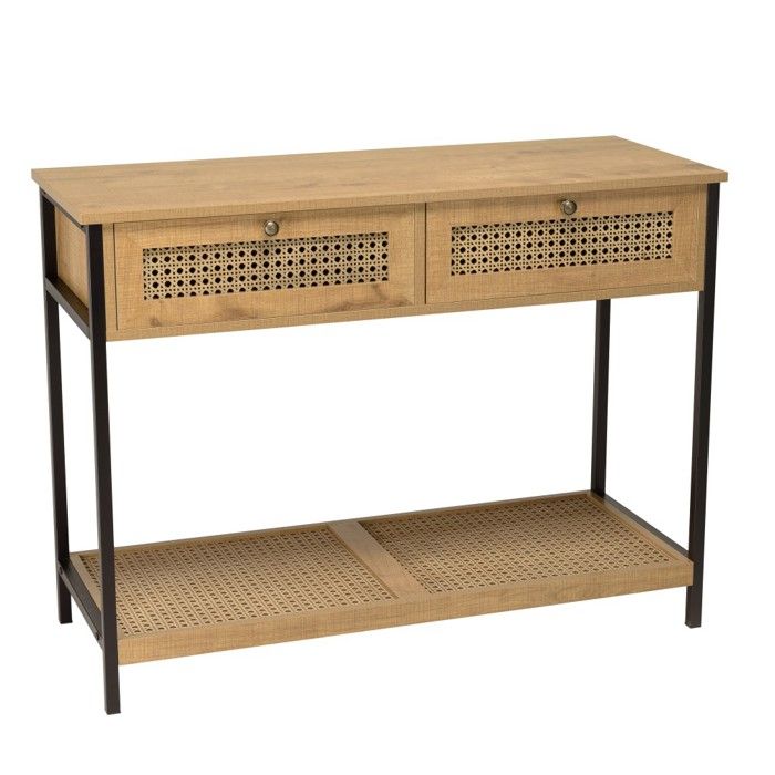 MACABANE CHARLIE - Console marron 2 tiroirs 1 étagère effet cannage pieds métal CHARLIE MACABANE CHARLIE - Console marron 2 tiroirs 1 étagère effet cannage pieds métal CHARLIE