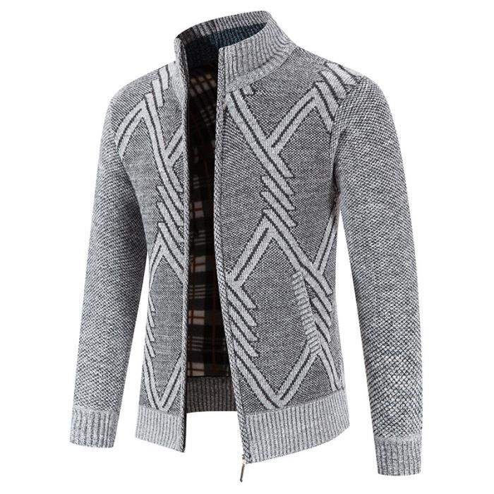 Gilet Zippe Homme En Tricot Double Polaire Col Montant Cardigan Chaud Epais Confortable Automne Hiver Gris clair Cdiscount Pret a Porter
