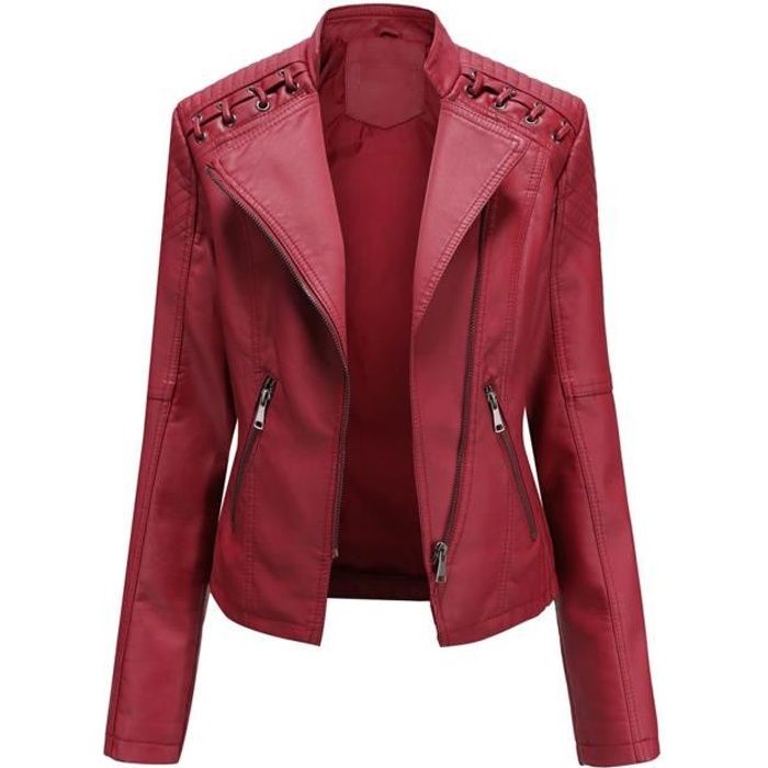 Blouson cuir perfecto femme style Brando biker motard couleur rouge pétante 