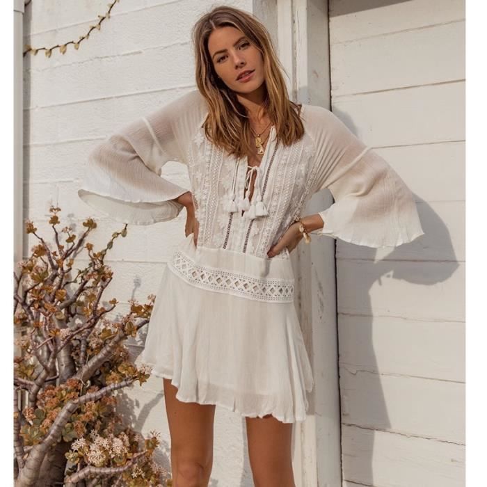 Robe Robe de plage en dentelle blanche Sexy Cover Up pour les