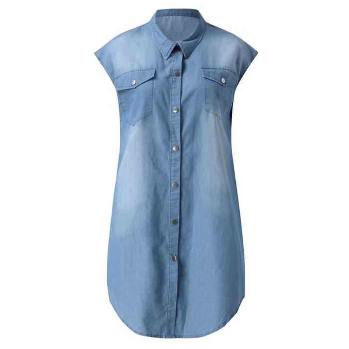 Robe Robe en jean sans manches vetement en jean Sexy robe droite droite decollete en v vetements d ete 2020 Type A