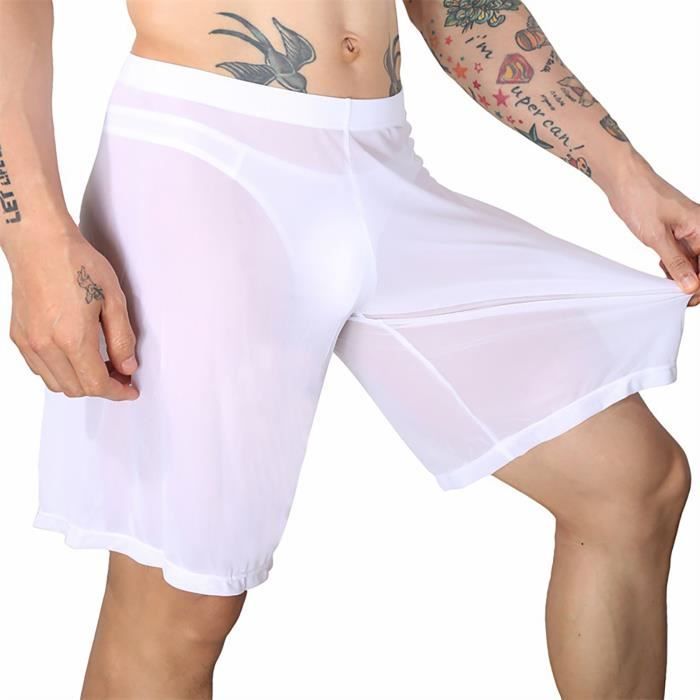 YONGHS FR Short Homme Sexy Transparent Bas de Pyjama Court Cale on