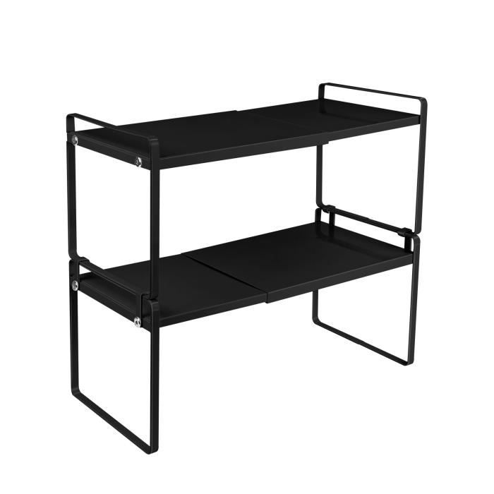 Etagère double rétractable de cuisine OHMG - Meuble à épices en fer noir - 37x23x8cm