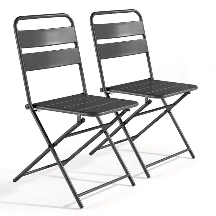 Lot de 2 chaises de jardin pliantes en métal gris Palavas Oviala