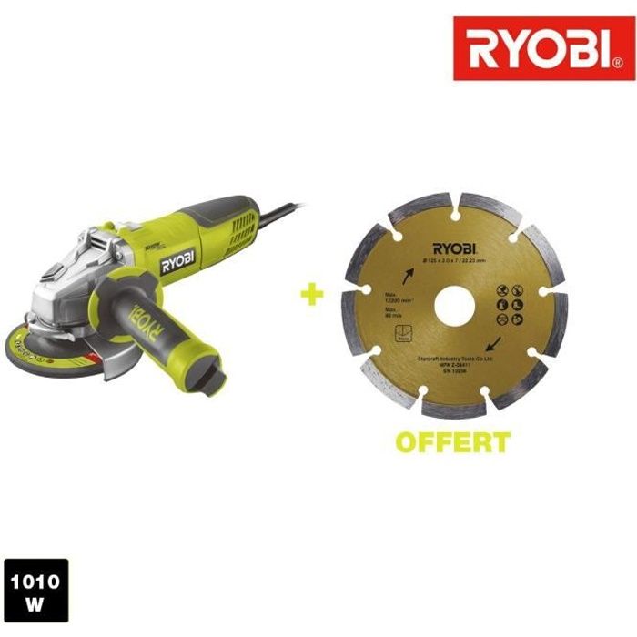 Meuleuse d'angle professionnelle RYOBI 1010W 125mm électrique pour métal -  Cdiscount Bricolage