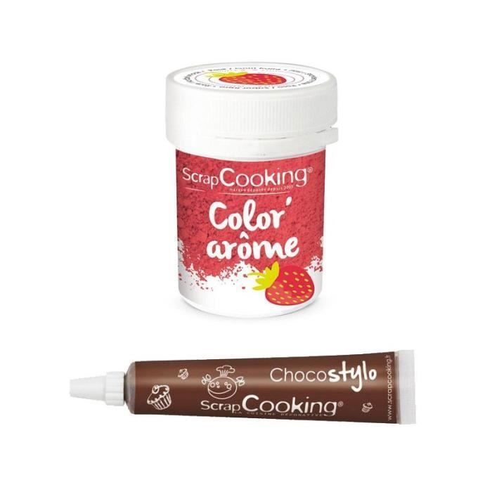 Colorant alimentaire rose arôme fraise + Stylo chocolat