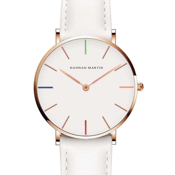 SHARPHY Montre Femme Étanche Très Mince Tendance Cuir Blanc