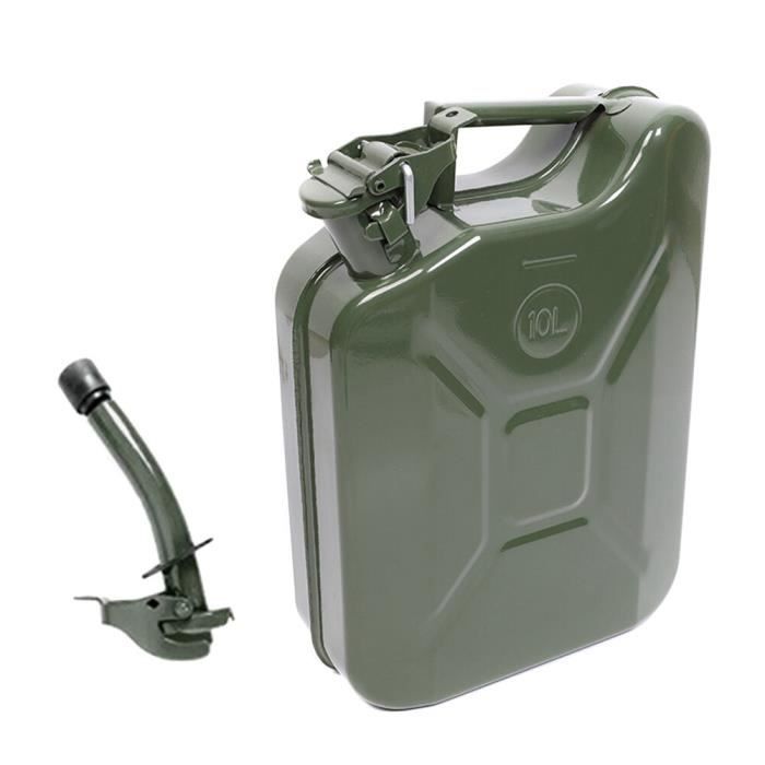 Jerrican en Métal 10 L Jerry Can avec Bec Verseur, Conteneur de Stockage pour Essence, Huile, Eau, Alcool, Vert