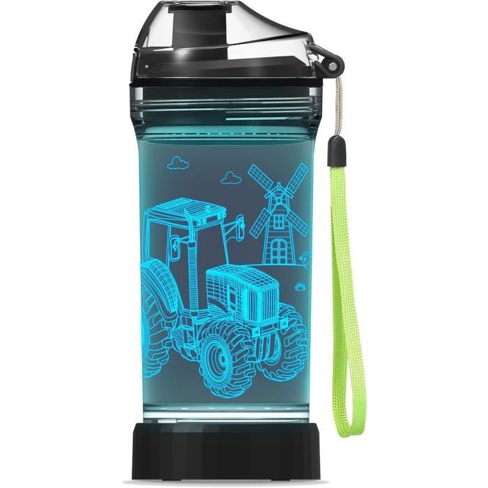 Ammonite Bouteille D'eau De Moto Pour Enfants Avec Lumière LED 3D Pour Vélo De Saleté 14 Oz Tritan Sans BPA Cadeau Créatif De Motocross Idéal Pour Les Enfants Garçons école De Sport