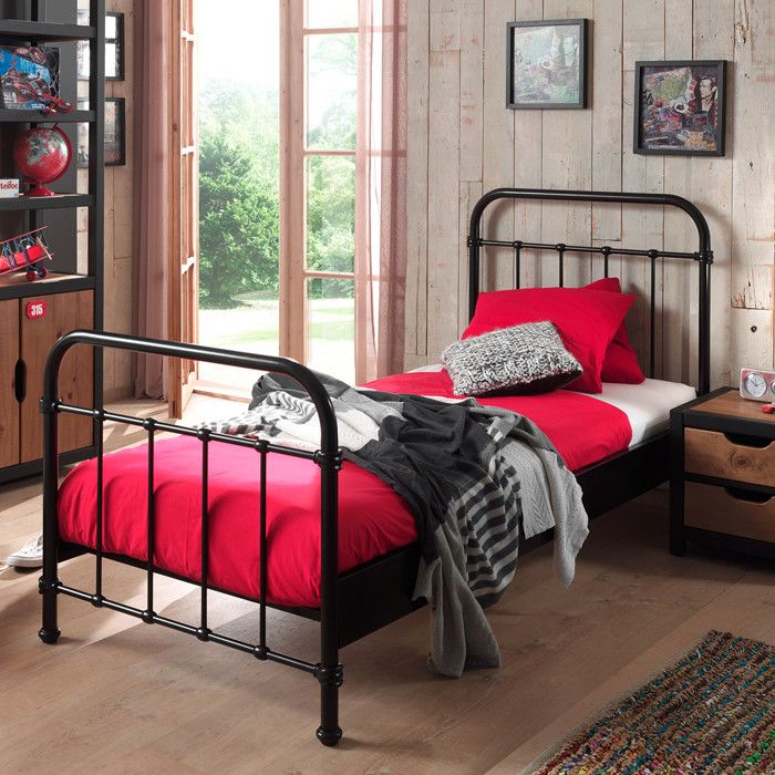 Lit enfant - Vipack - Noir - 90x200cm - Métal - Style Industriel