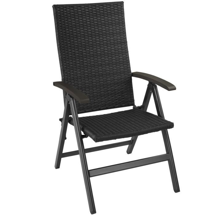 Chaise de jardin en rotin Canberra pliable - TECTAKE - Noir - Aluminium - Design