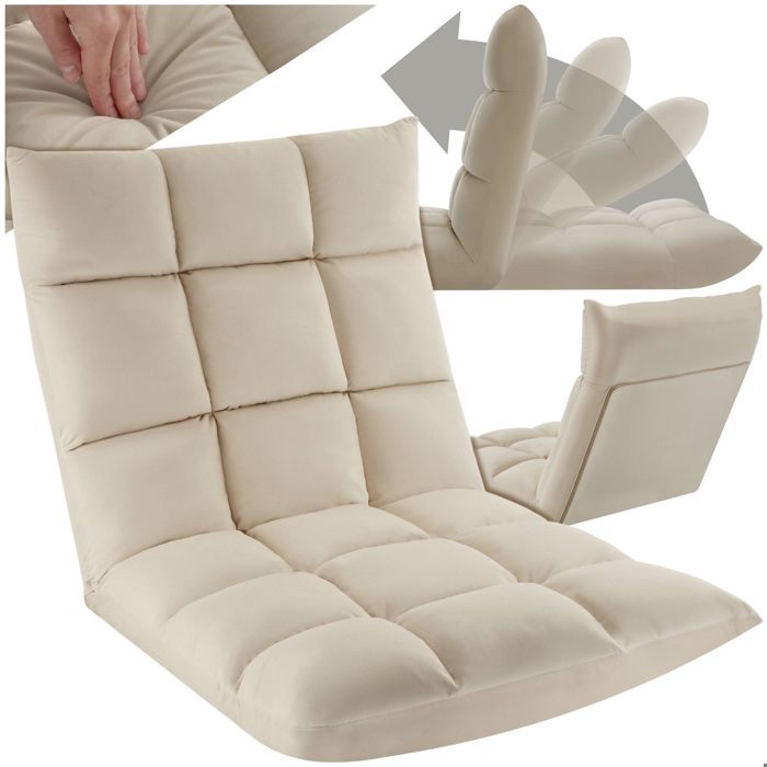 Fauteuil - TECTAKE - Fauteuil relax SNOOZE 2-en-1 en velours réglable sur 14 positions 108 x 57 x 135 cm - Beige