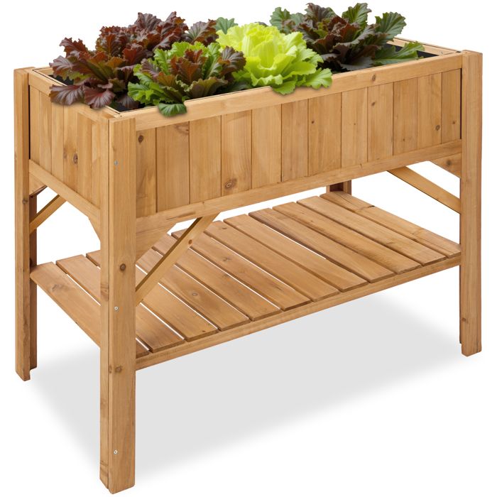 TECTAKE Carré Potager de jardin sur Pied Surélevé avec étagère Résistant aux intempéries 119 cm x 53 cm x 90 cm en Bois